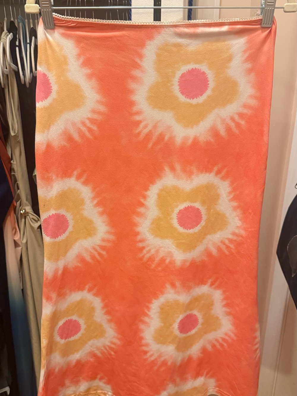 SHEIN Orange Floral Tie-Dye Maxi Skirt with Pink Accents
